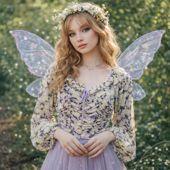 FREE PEOPLE BOHO LILAC PATTERN RUCHED SMOCKED PEASANT BLOUSE TOP SIZE SMALL - Picture 15 of 15